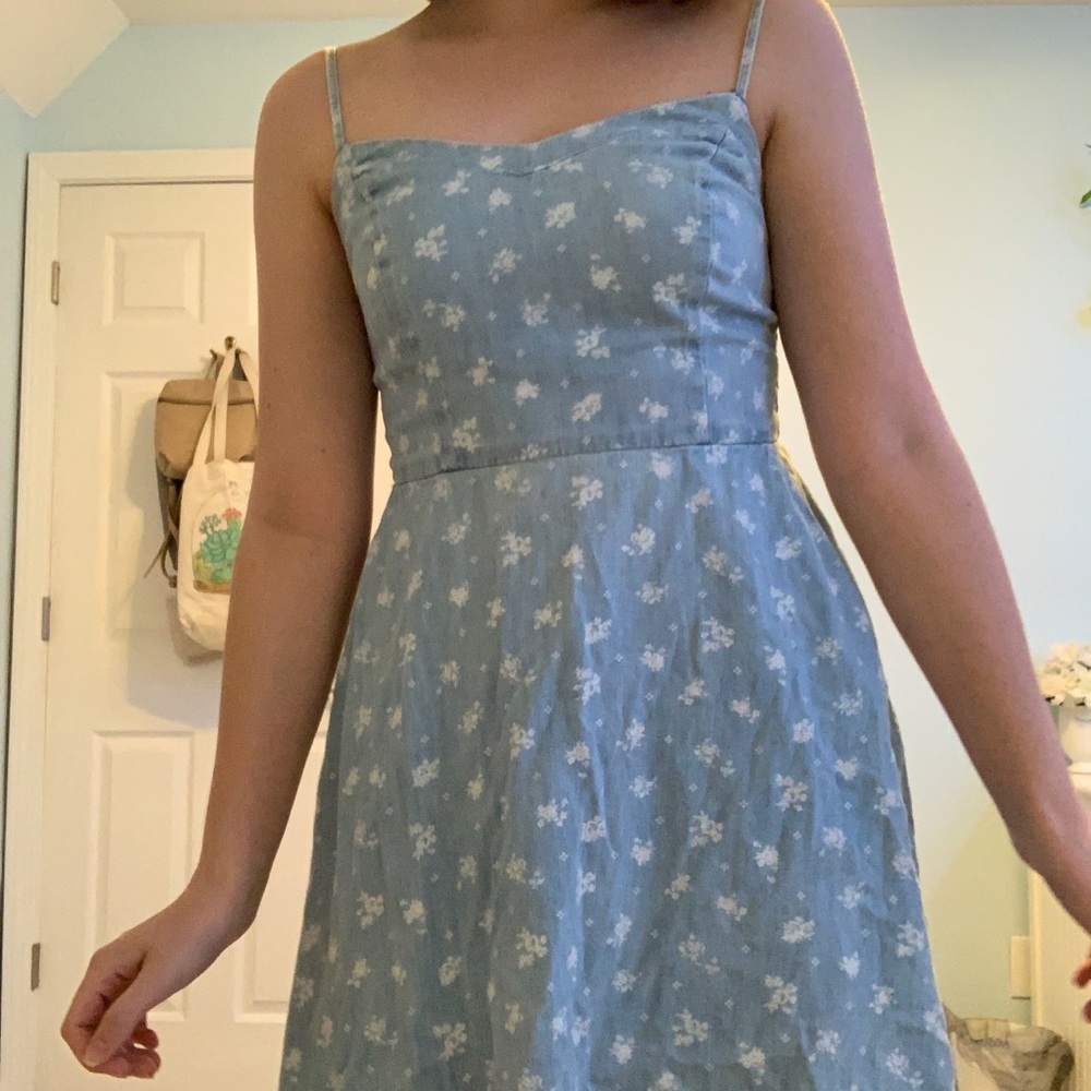 Blue “Jean” Dress w/ White Floral Print